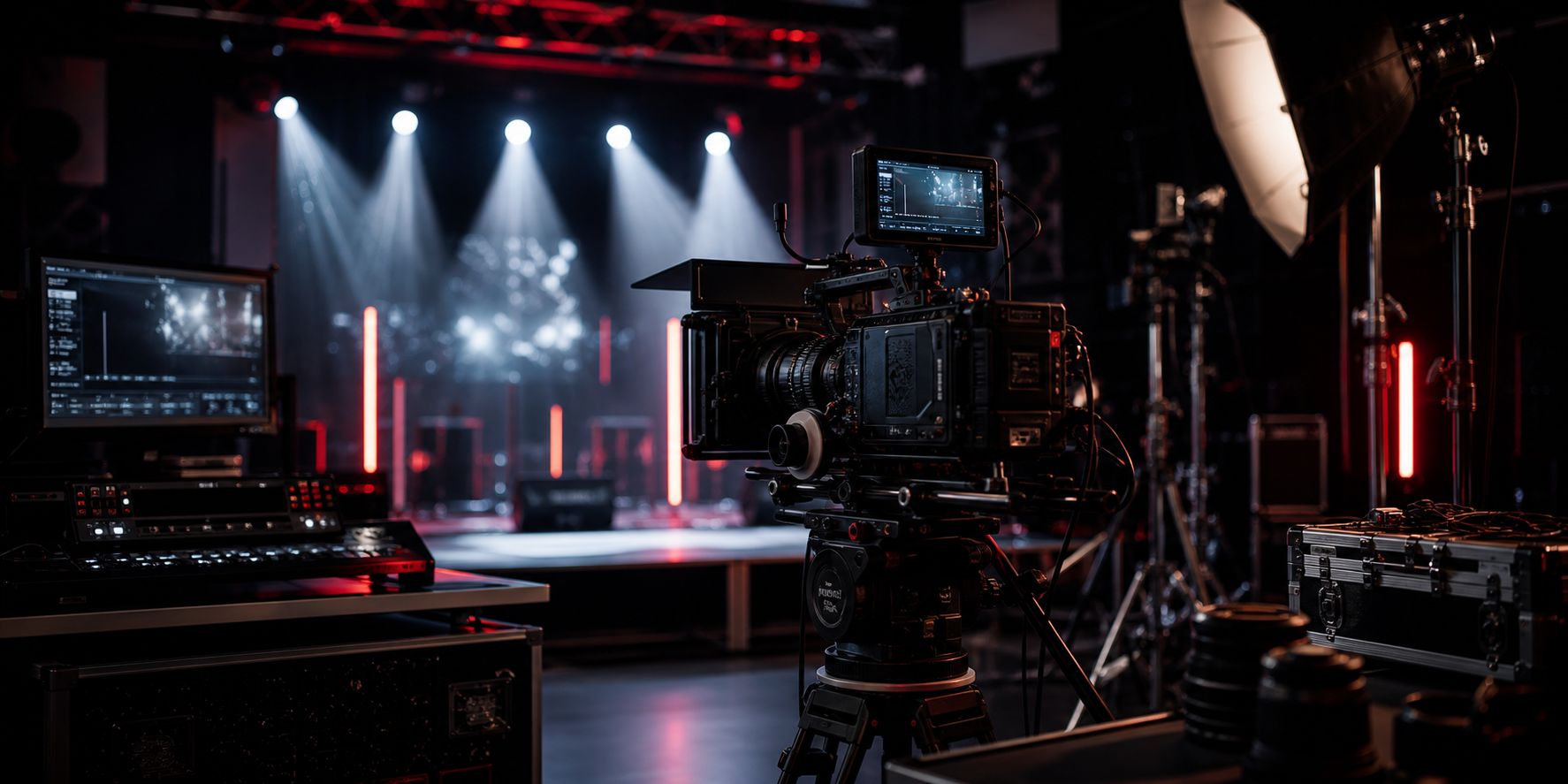 Cinematic production camera and stage lighting setup